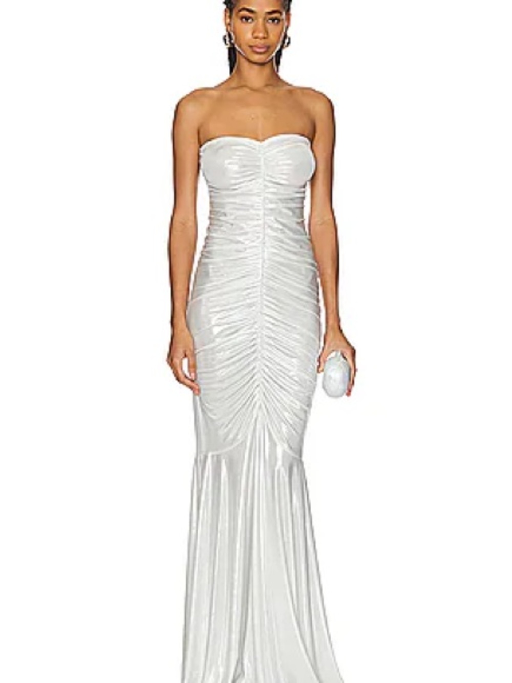 Norma Kamala Strapless White Ruched Mermaid Evening Dress